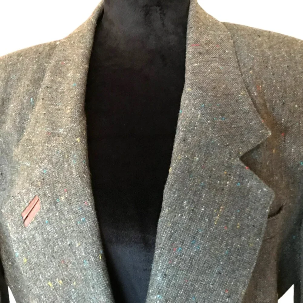 Together Wool Blend Jacket, Vintage 80s Donegal Tweed Tan Brown Blazer 12M